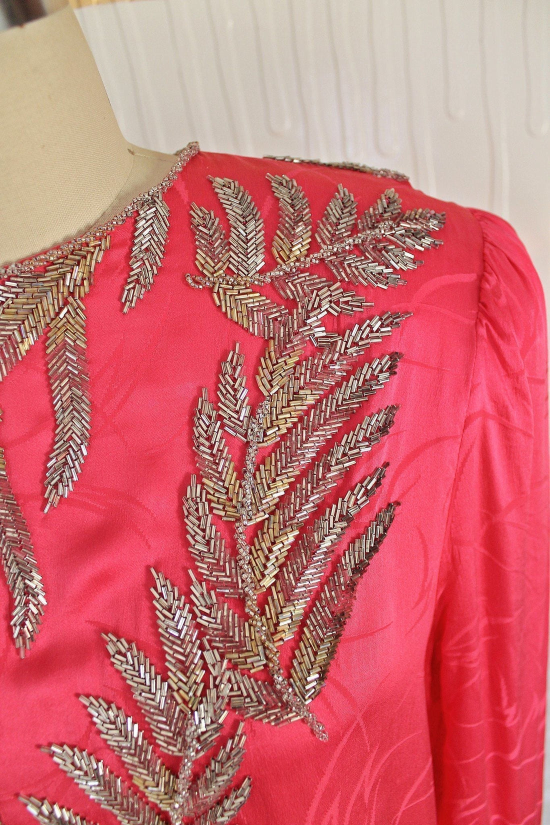 Vintage Pink Silk Beaded Leaf Dress-closiTherapi | vinTage