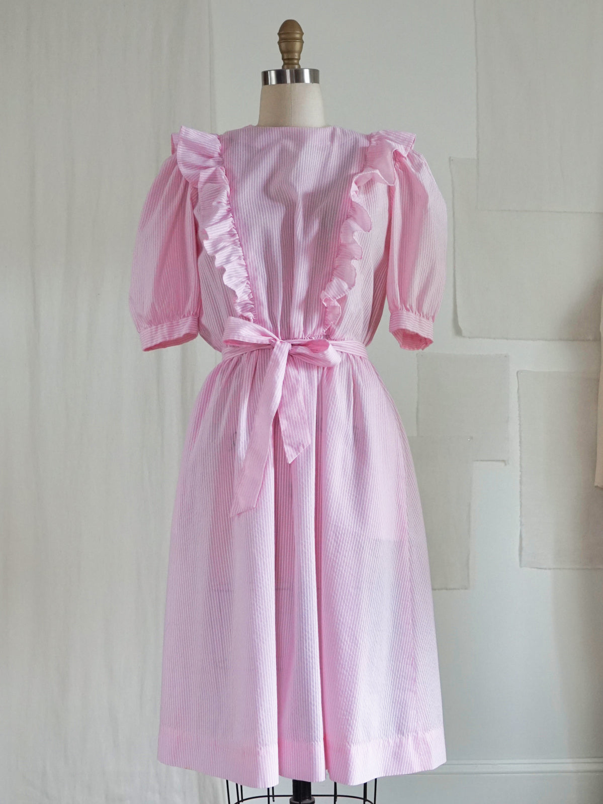 Vintage Pink Stripe Ruffle Dress-closiTherapi | vinTage