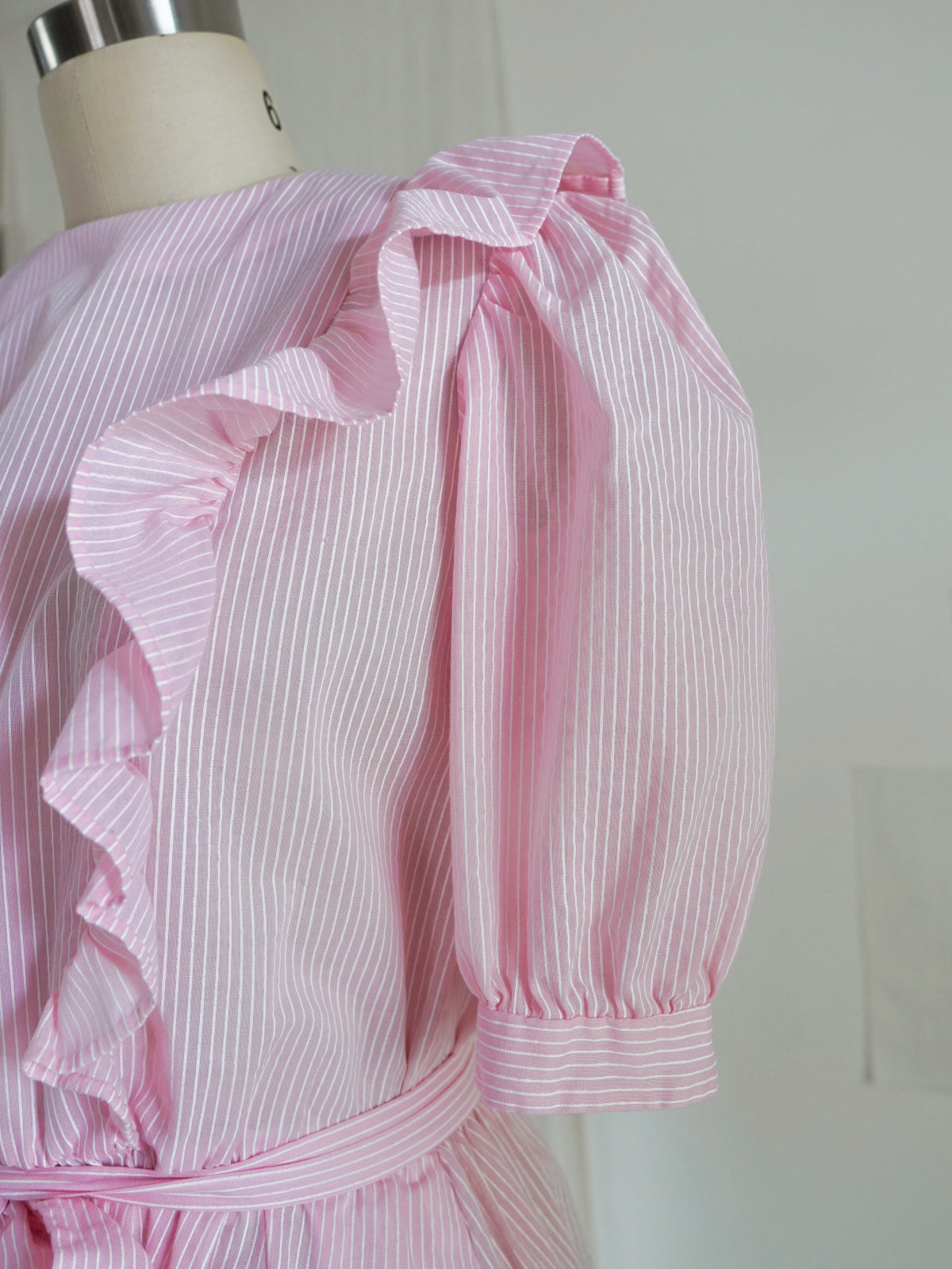 Vintage Pink Stripe Ruffle Dress-closiTherapi | vinTage