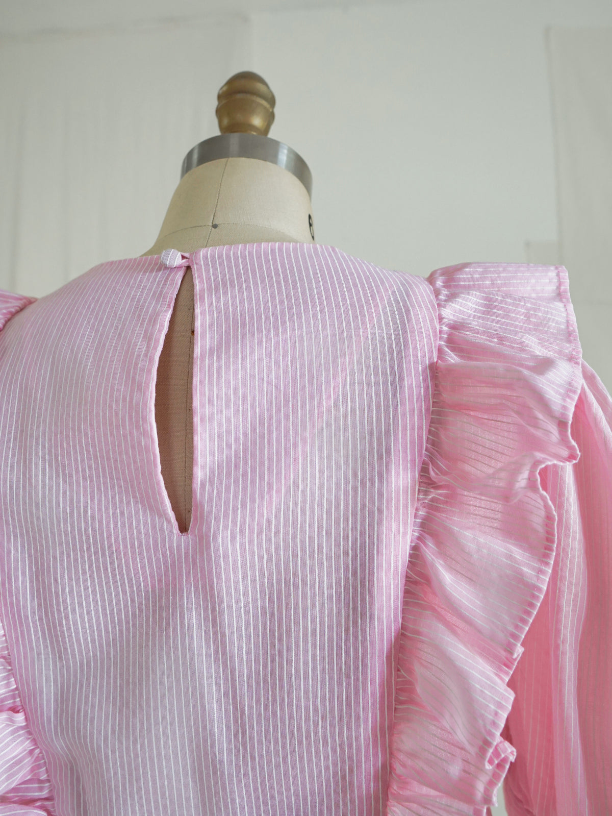 Vintage Pink Stripe Ruffle Dress-closiTherapi | vinTage