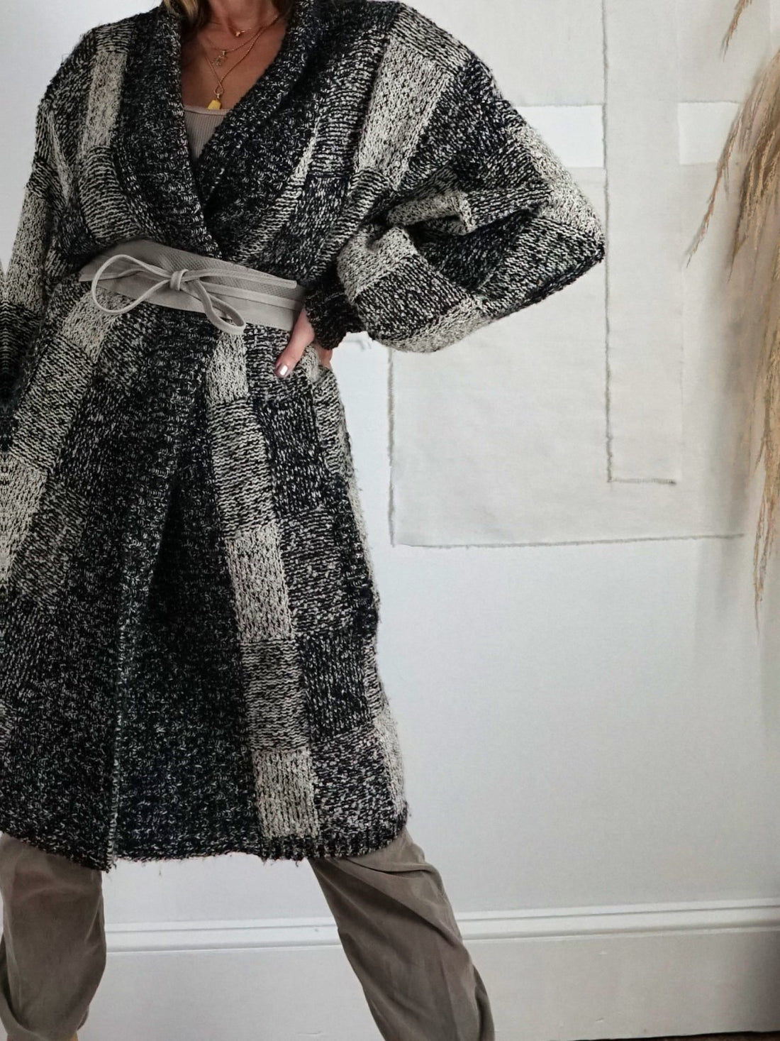 Vintage Plaid Boucle Blanket Sweater Coat-closiTherapi | vinTage