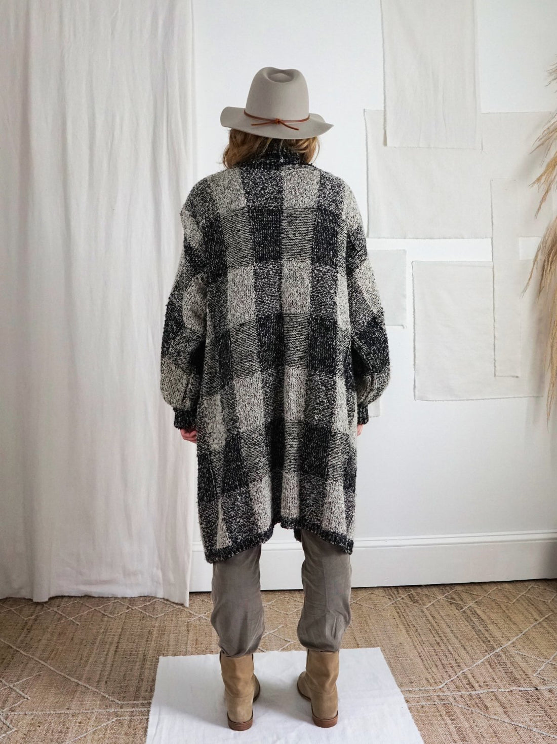 Vintage Plaid Boucle Blanket Sweater Coat-closiTherapi | vinTage
