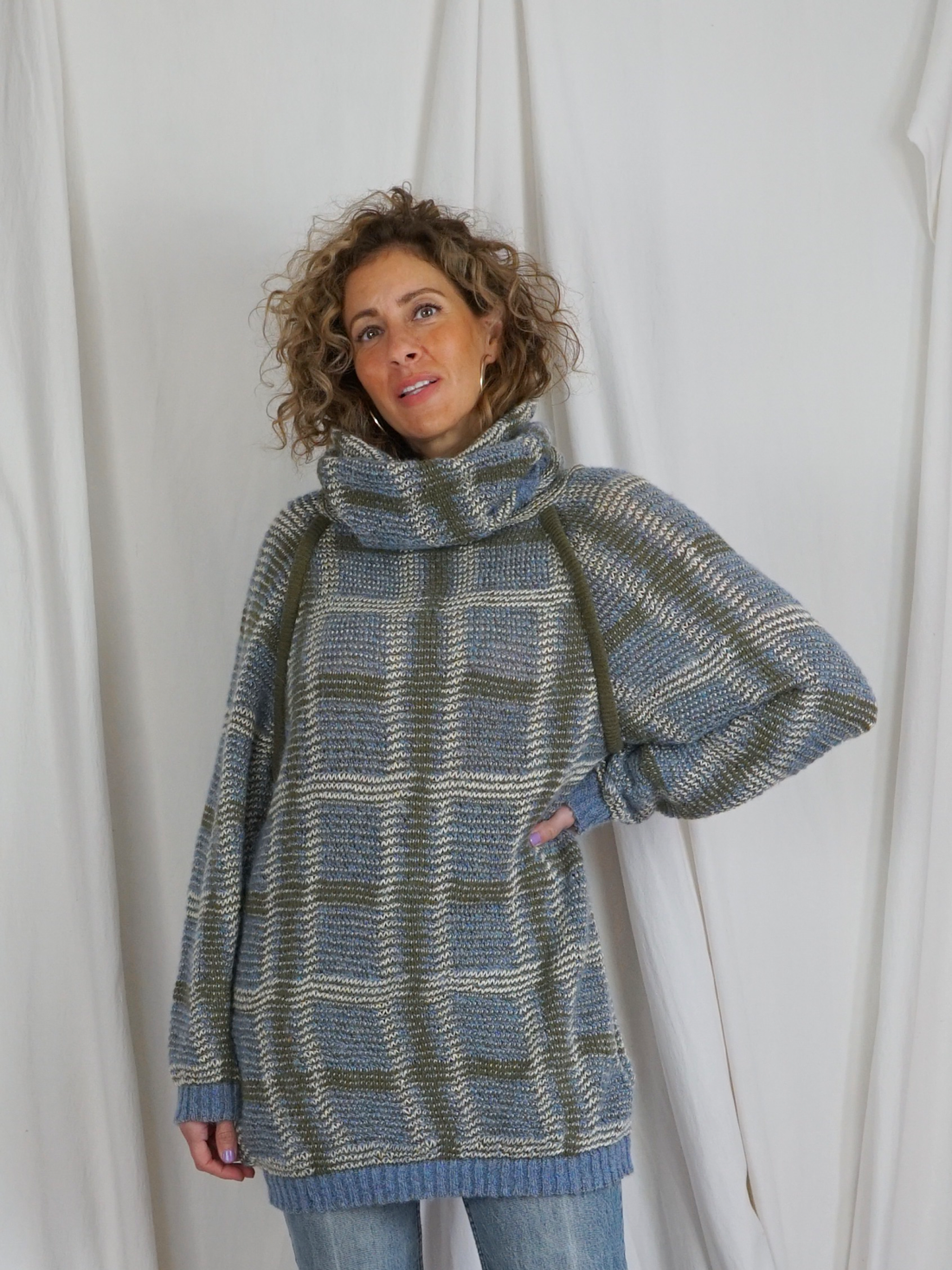 Vintage Plaid Cowl Neck Tunic Sweater-closiTherapi | vinTage