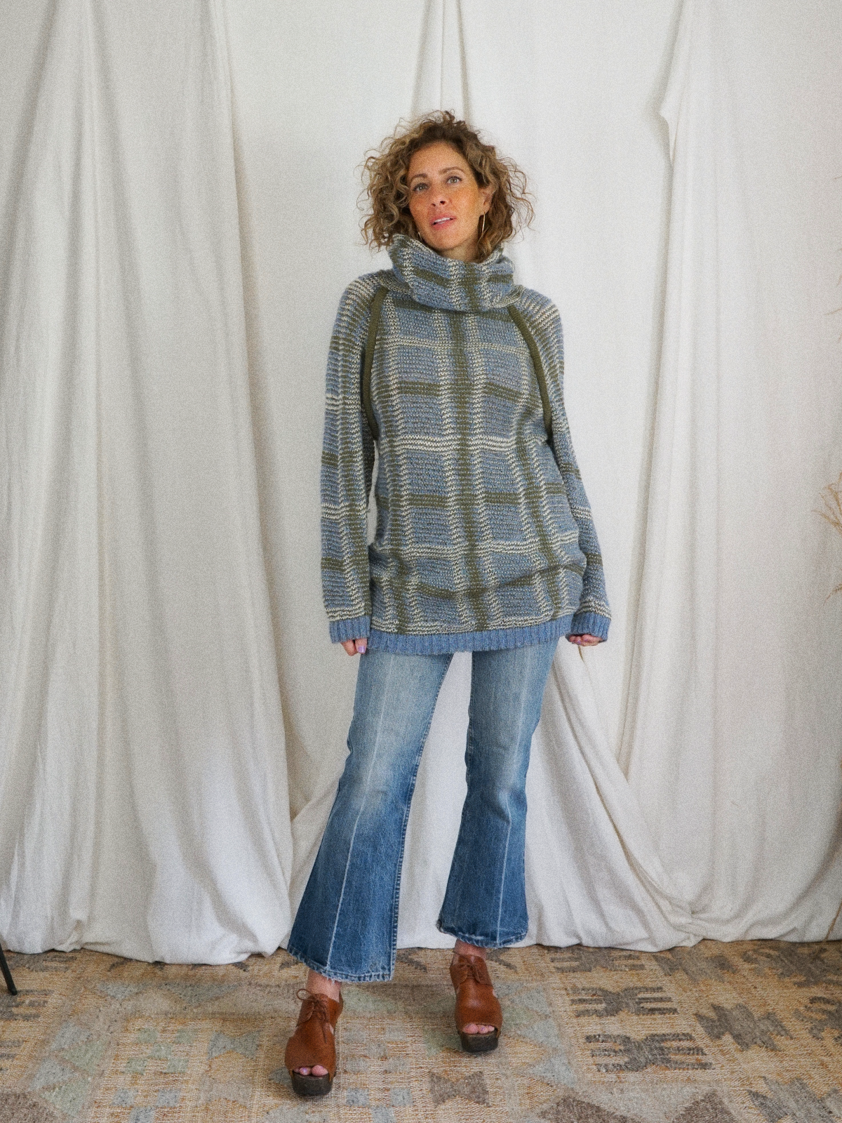 Vintage Plaid Cowl Neck Tunic Sweater-closiTherapi | vinTage