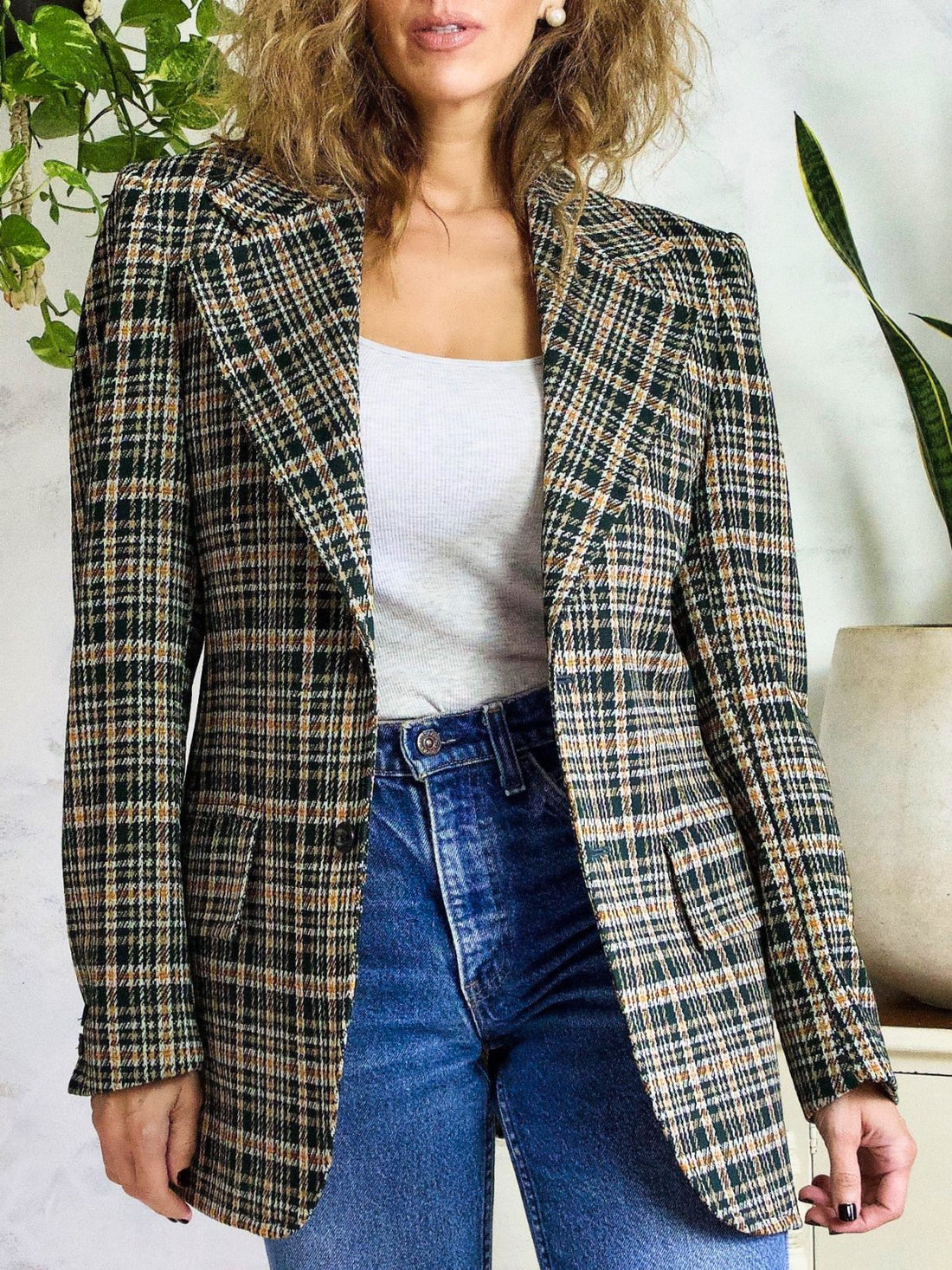 Vintage Plaid Pine Green Blazer-closiTherapi | vinTage