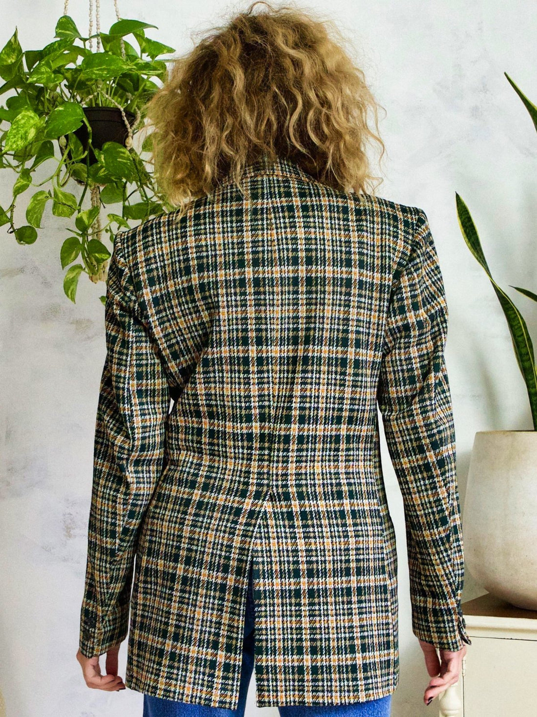 Vintage Plaid Pine Green Blazer-closiTherapi | vinTage