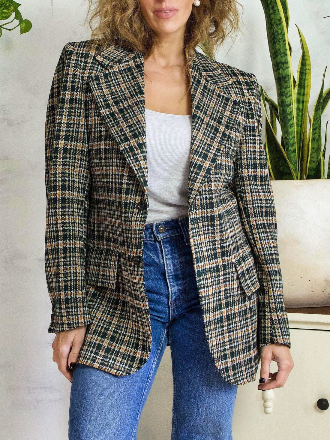 Vintage Plaid Pine Green Blazer-closiTherapi | vinTage