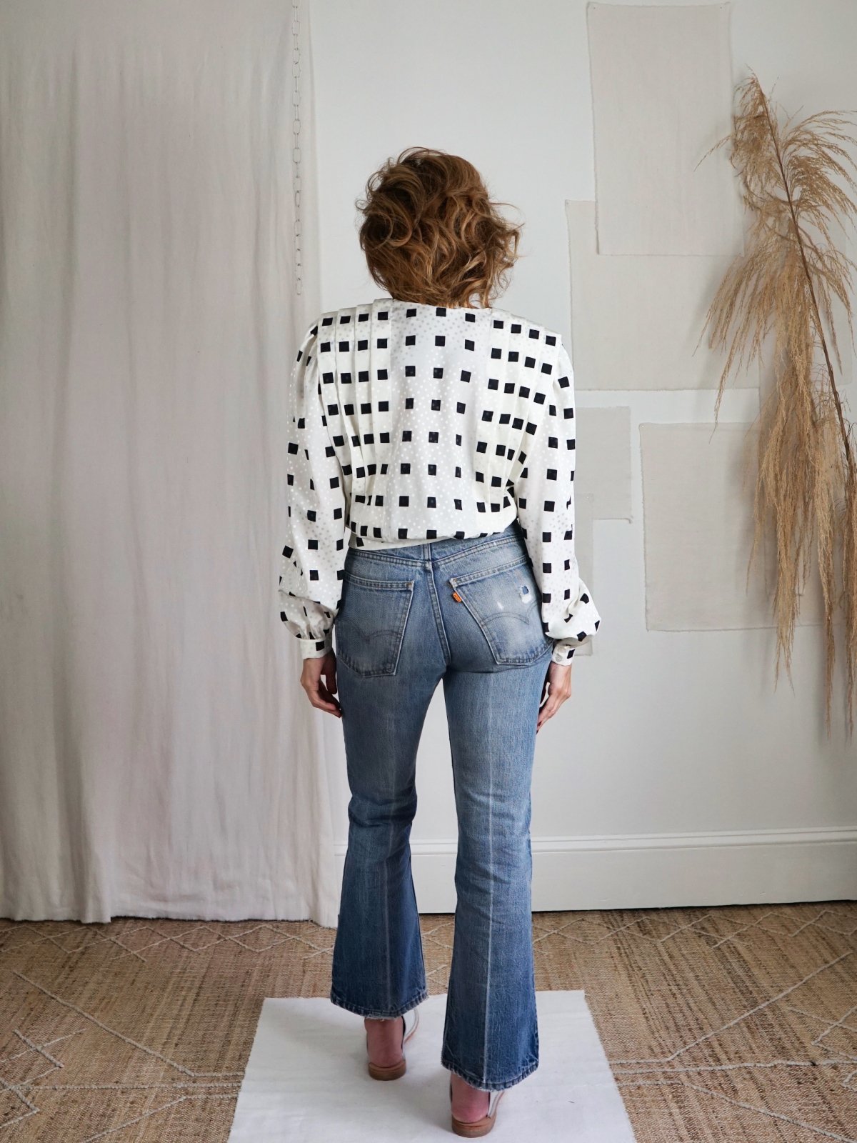Vintage Pleated Square Pattern Wrap Blouse-closiTherapi | vinTage