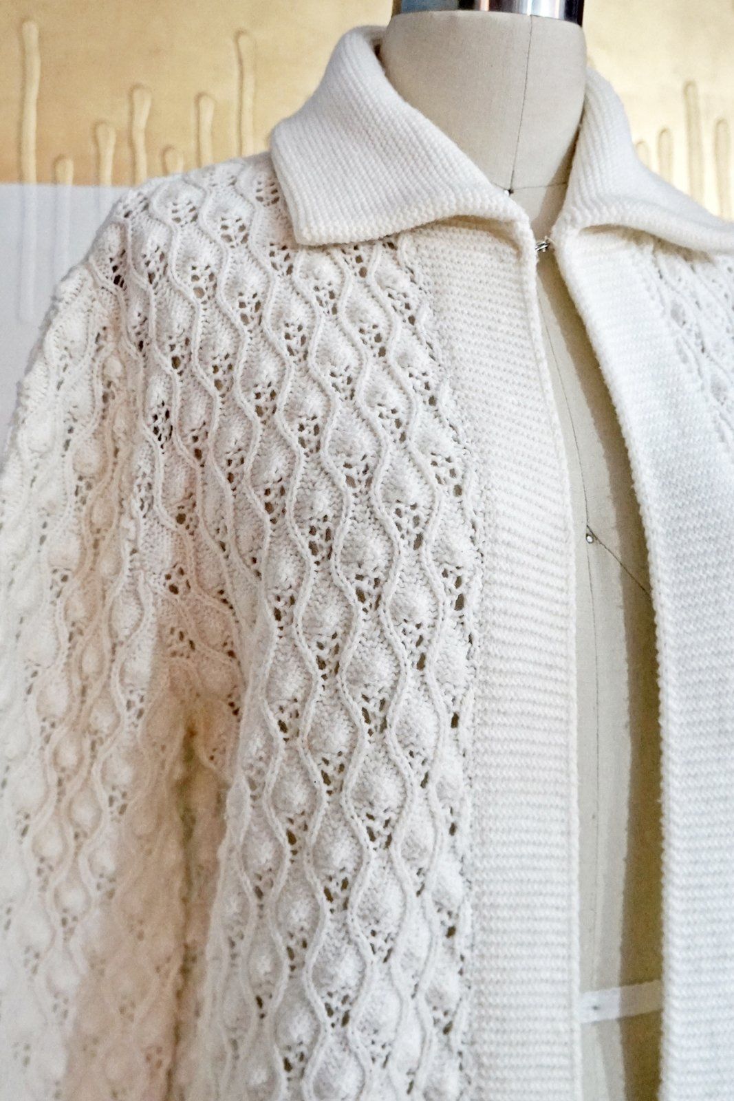 Vintage Pointelle Knit Sweater Coat-closiTherapi | vinTage