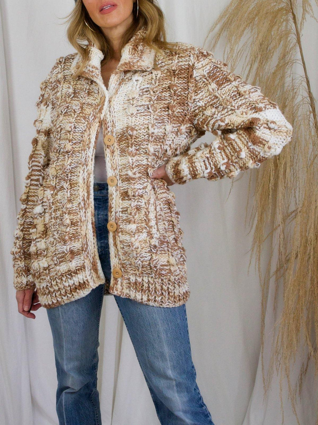 Vintage Popcorn Knit Cardigan Sweater-closiTherapi | vinTage