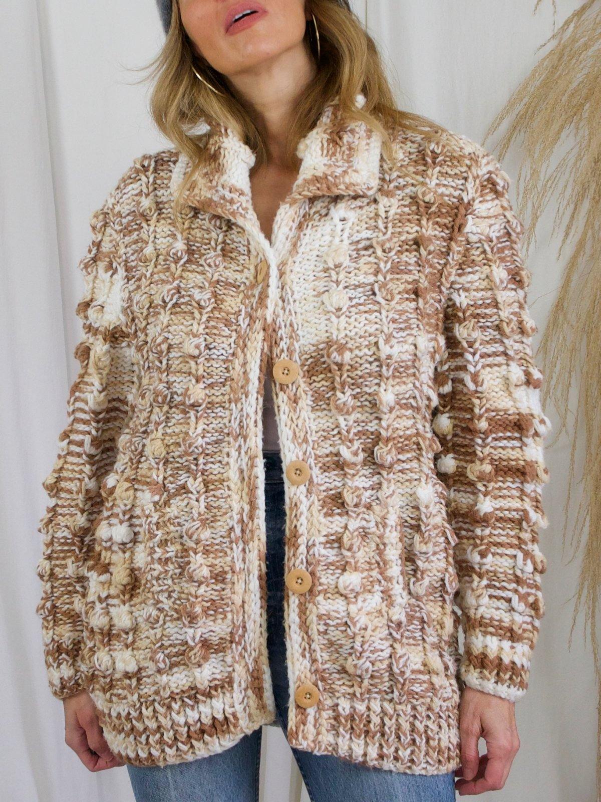 Vintage Popcorn Knit Cardigan Sweater-closiTherapi | vinTage