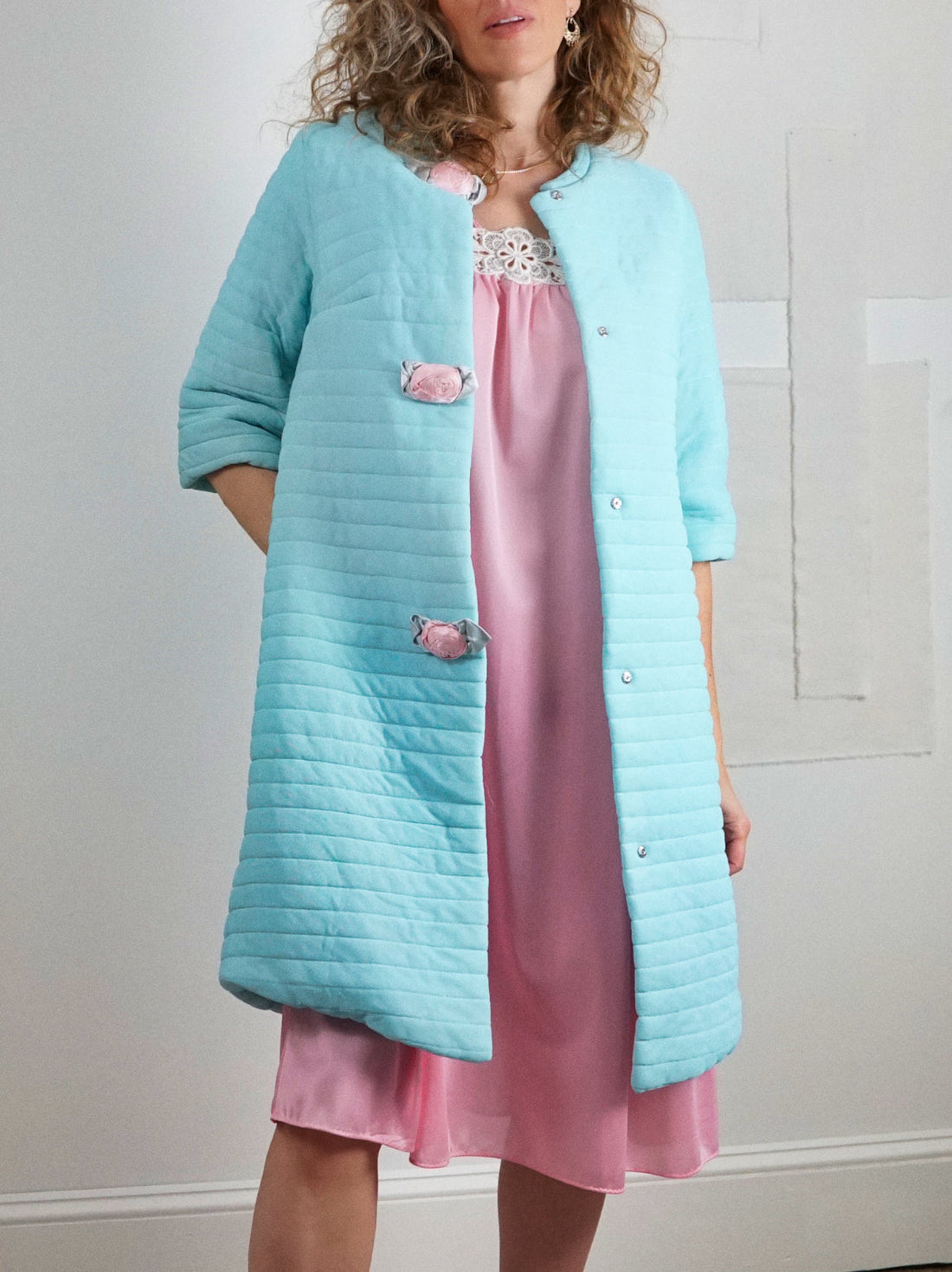 Vintage Powder Blue Quilted House Coat-closiTherapi | vinTage