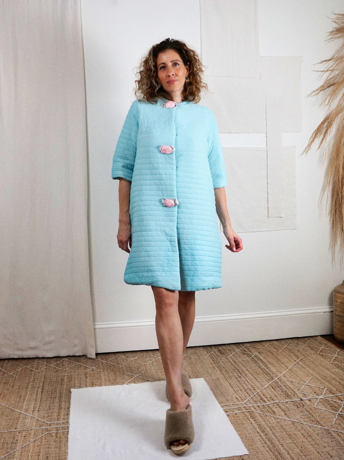 Vintage Powder Blue Quilted House Coat-closiTherapi | vinTage