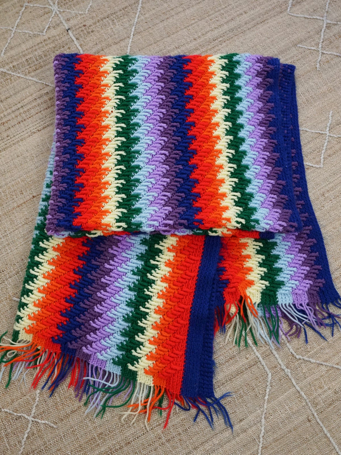 Vintage Rainbow Stripe Handknit Blanket-closiTherapi | vinTage