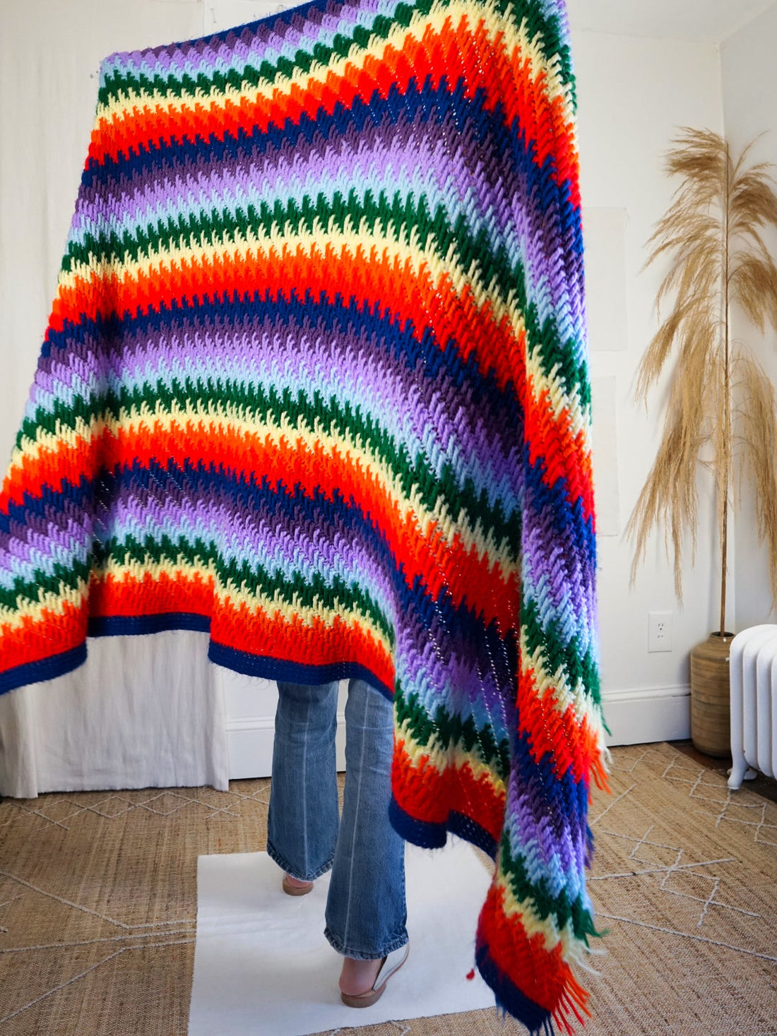 Vintage Rainbow Stripe Handknit Blanket-closiTherapi | vinTage