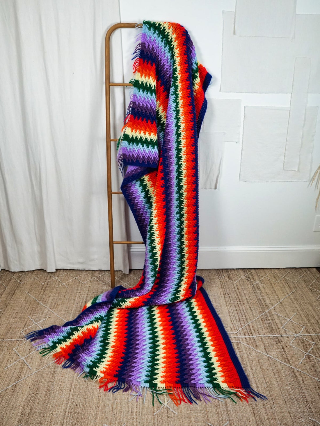 Vintage Rainbow Stripe Handknit Blanket-closiTherapi | vinTage