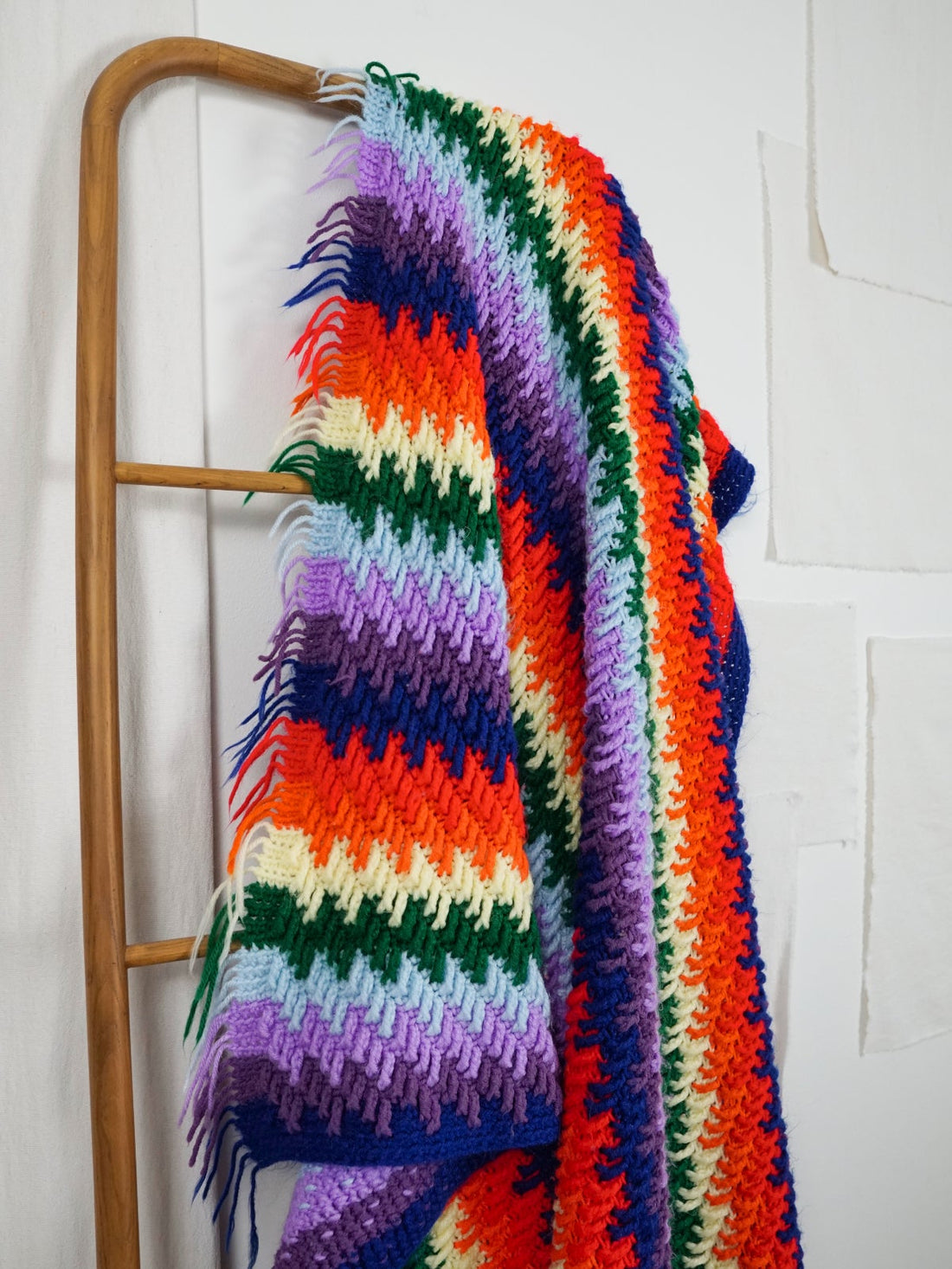 Vintage Rainbow Stripe Handknit Blanket-closiTherapi | vinTage