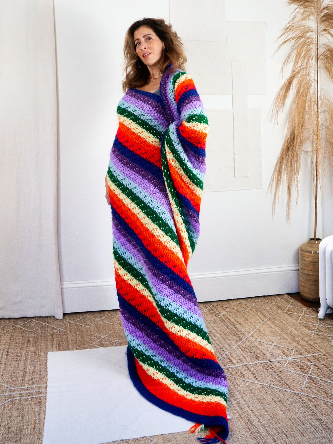 Vintage Rainbow Stripe Handknit Blanket-closiTherapi | vinTage