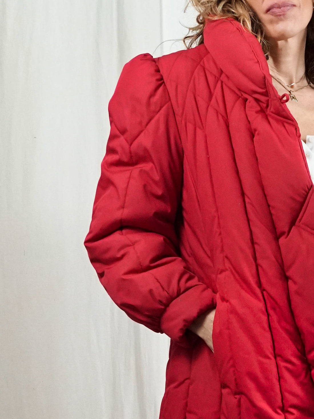 Vintage Red Quilted Long Coat-closiTherapi | vinTage