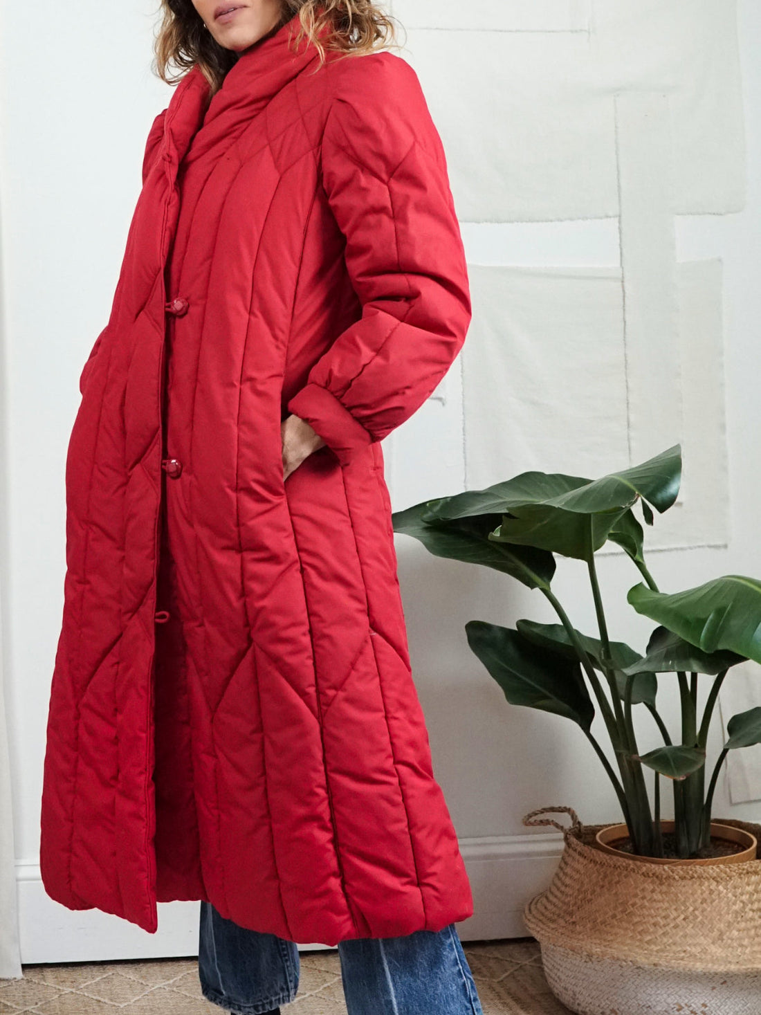 Vintage Red Quilted Long Coat-closiTherapi | vinTage