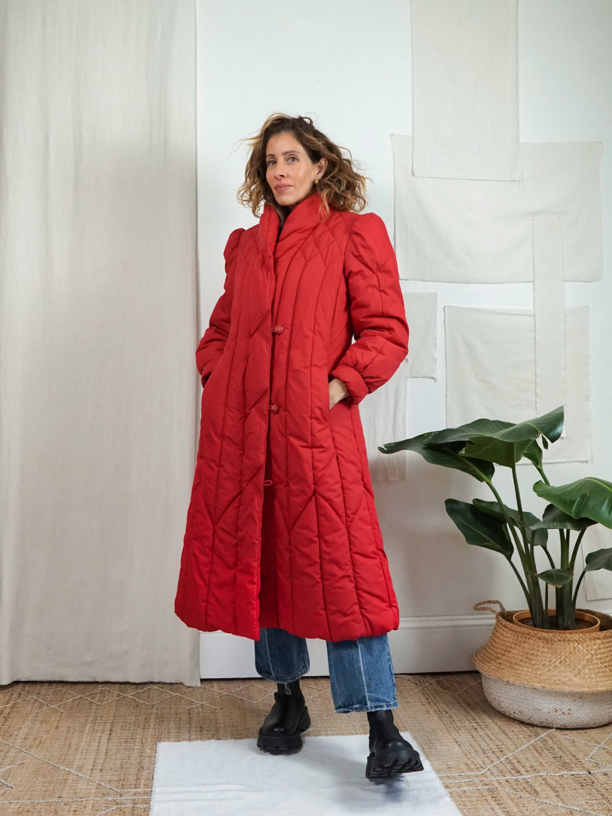Vintage Red Quilted Long Coat therapi