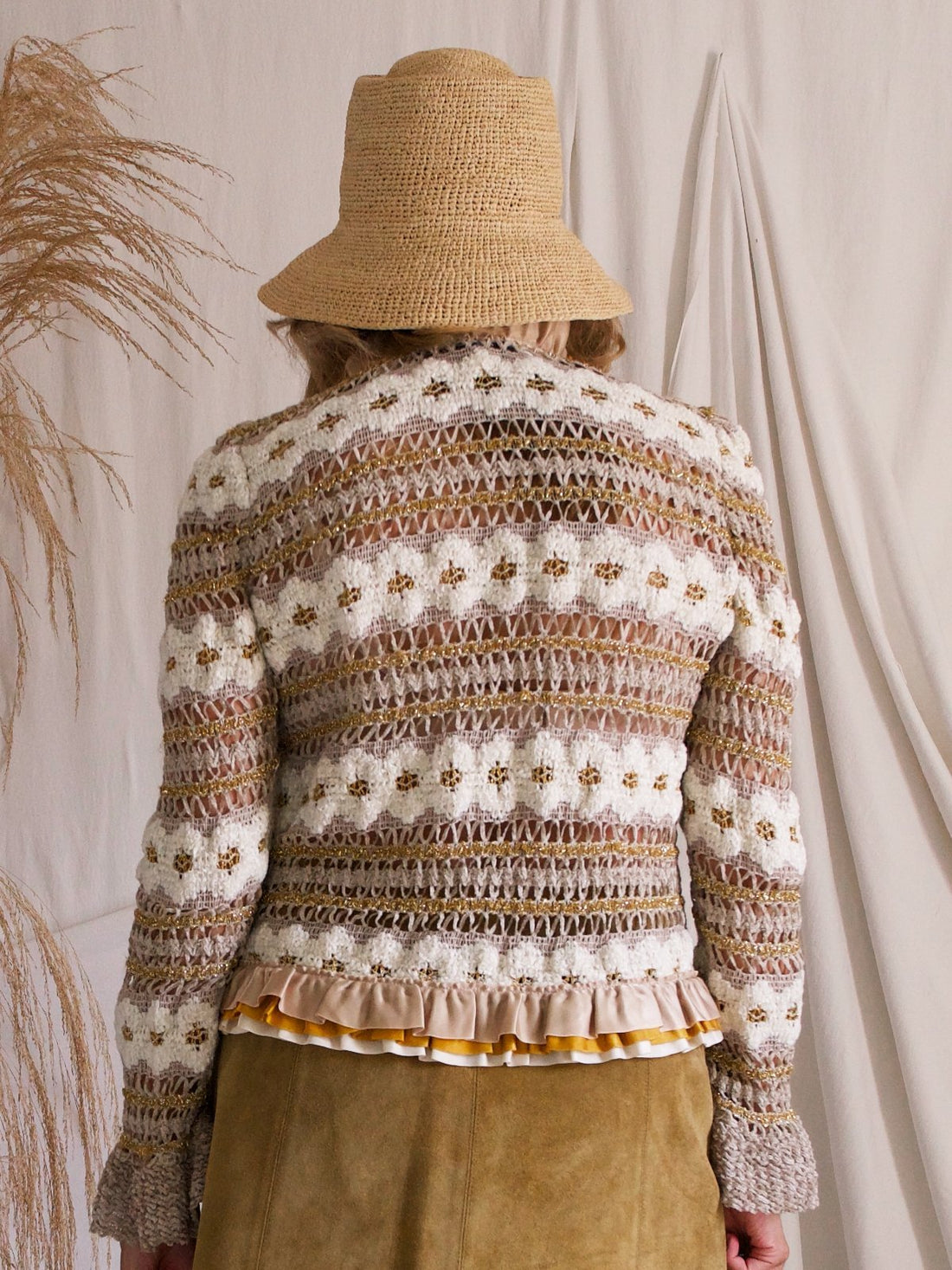 Vintage Ribbon Ruffle Crochet Jacket-closiTherapi | vinTage