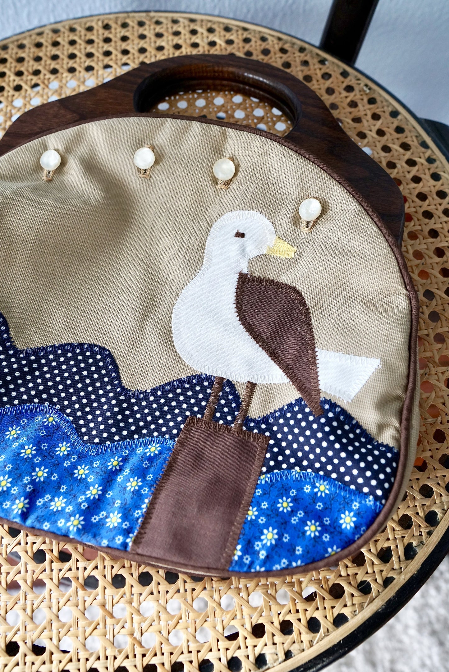 Vintage Seagull Wood Handle Patchwork Bag-closiTherapi | vinTage