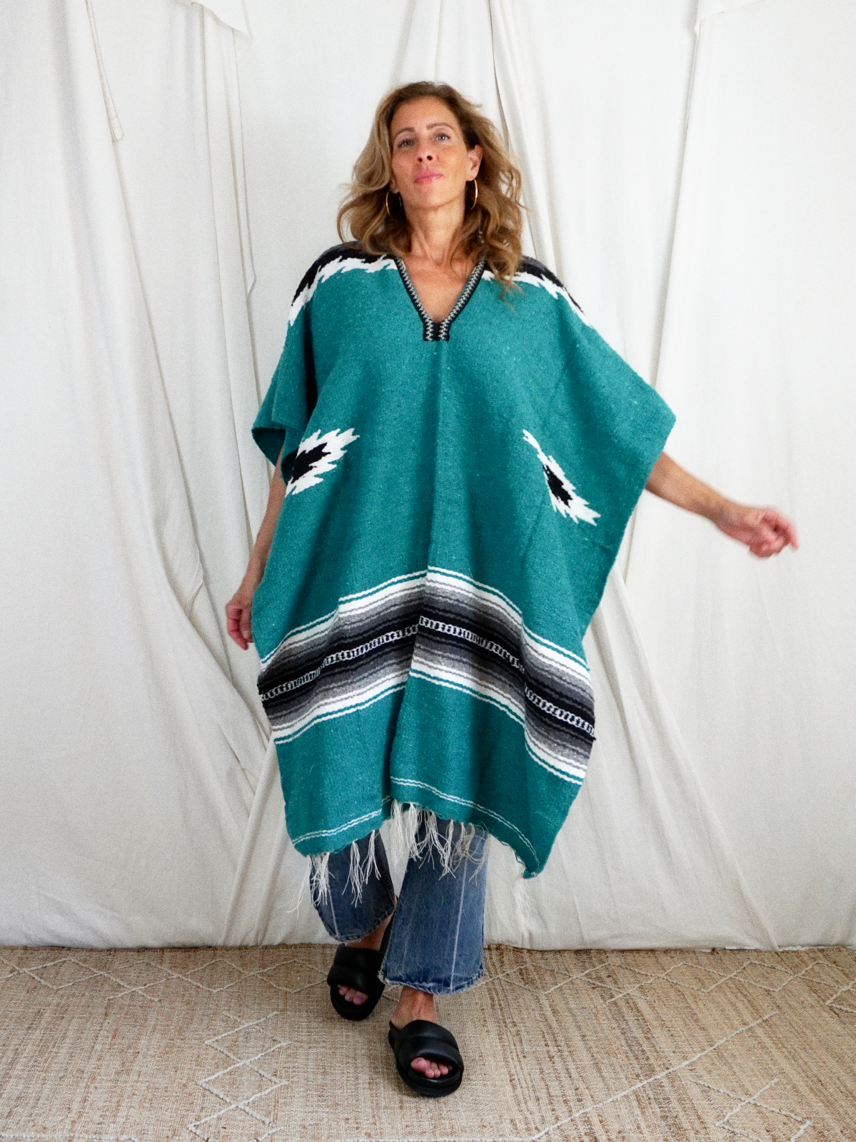 Vintage Serape Mexican Blanket Poncho-closiTherapi | vinTage