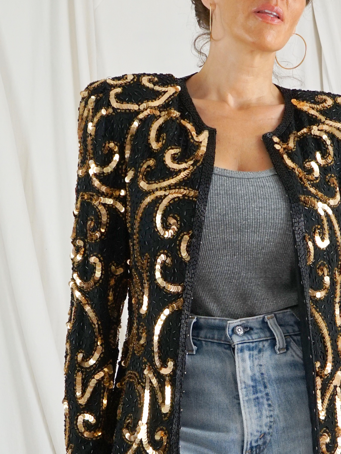 Vintage Silk Golden Sequin Jacket-closiTherapi | vinTage