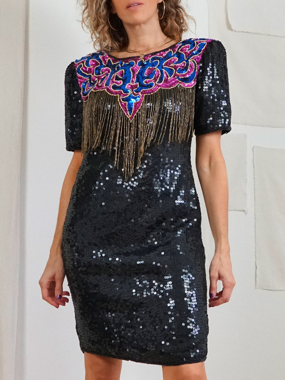 Vintage Silk Sequin Fringe Dress – therapi Vintage Silk Sequin Fringe Dress – therapi
