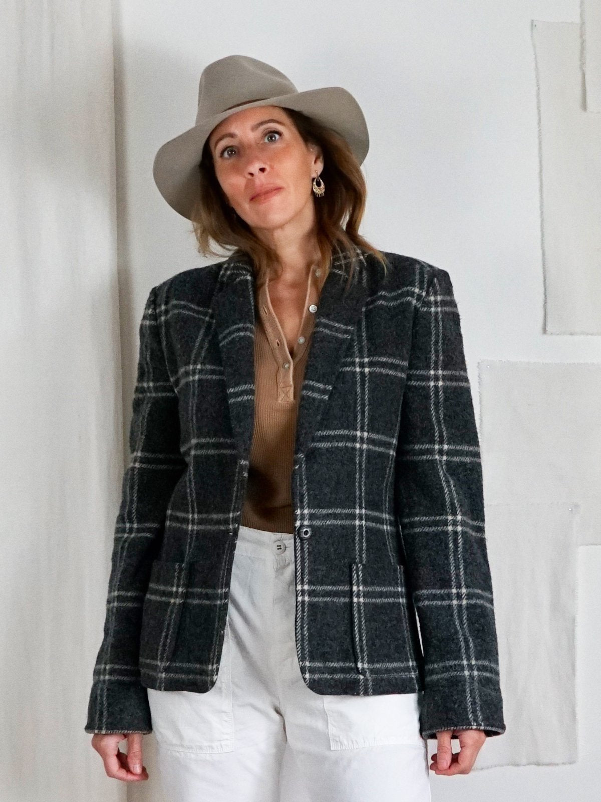 Vintage Slate Plaid Wool Blazer Jacket-closiTherapi | vinTage