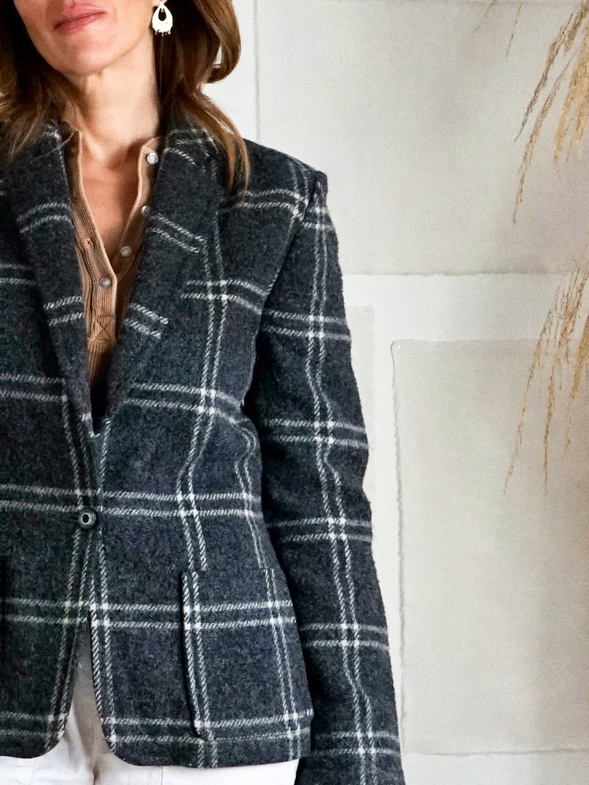 Vintage Slate Plaid Wool Blazer Jacket-closiTherapi | vinTage