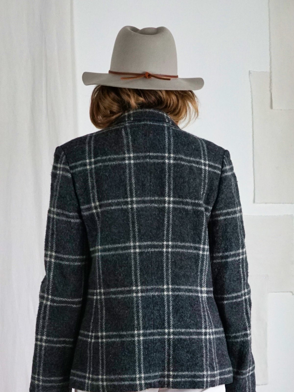 Vintage Slate Plaid Wool Blazer Jacket-closiTherapi | vinTage