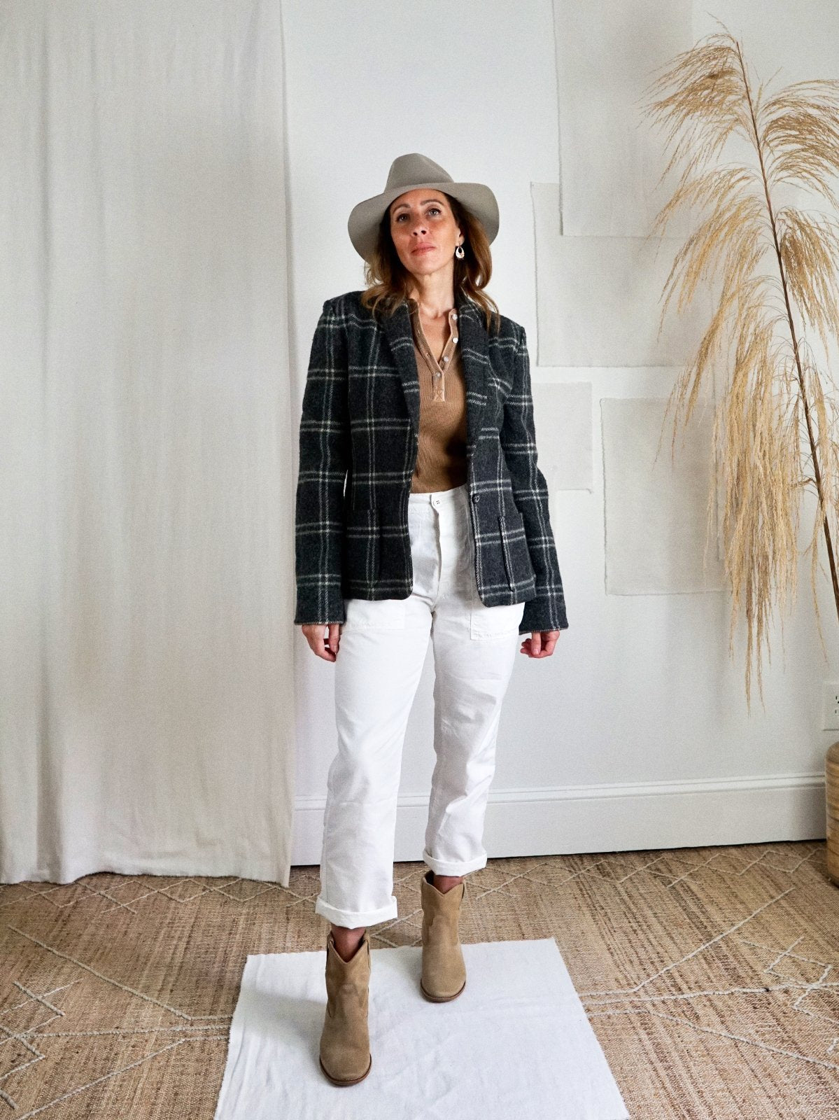 Vintage Slate Plaid Wool Blazer Jacket-closiTherapi | vinTage