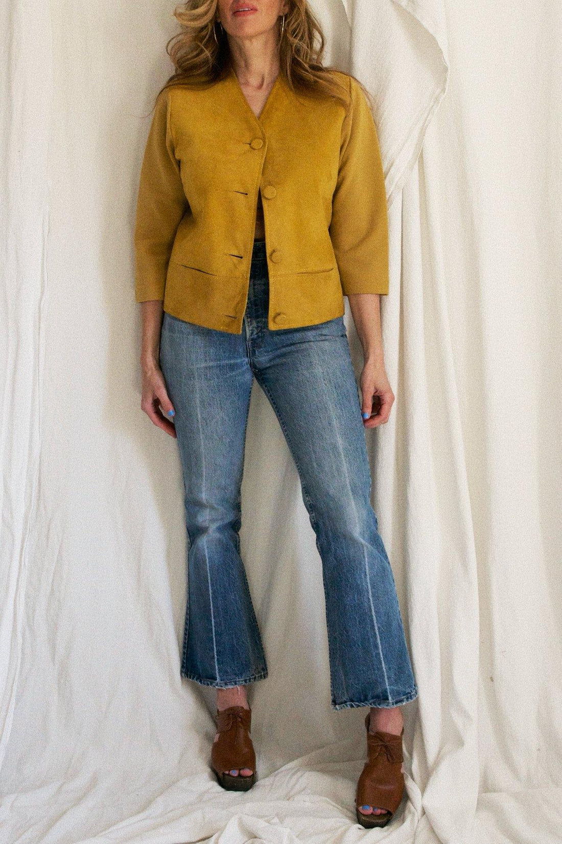 Vintage Spicy Turmeric Italian Suede Jacket-closiTherapi | vinTage