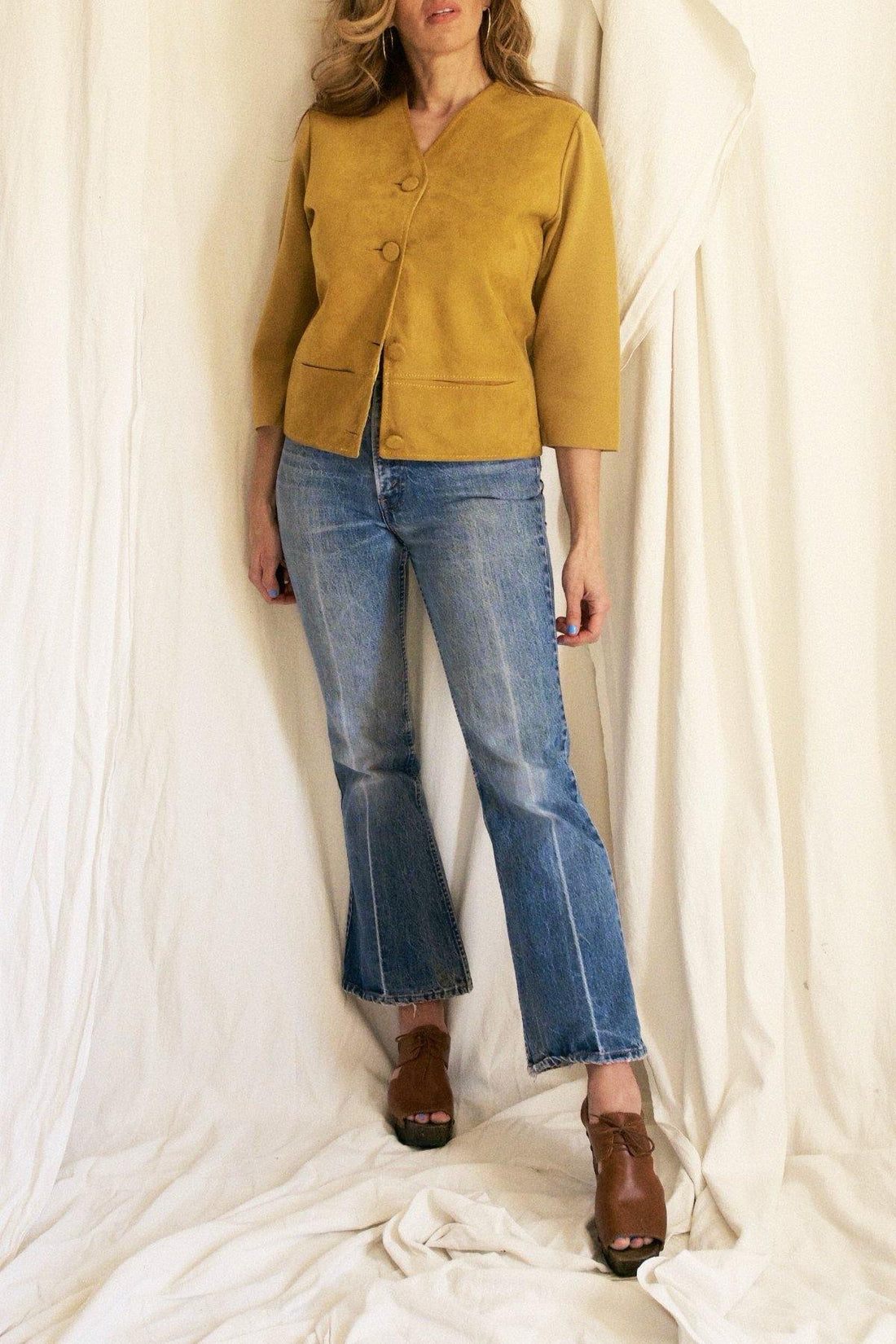 Vintage Spicy Turmeric Italian Suede Jacket-closiTherapi | vinTage