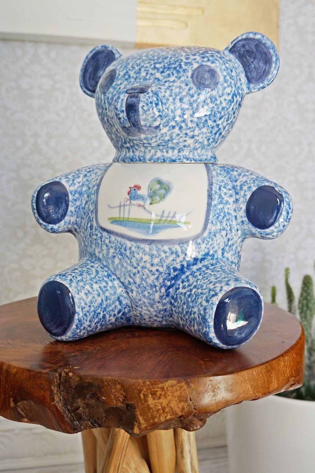 Vintage Spongeware Teddy Bear Cookie Jar-closiTherapi | vinTage