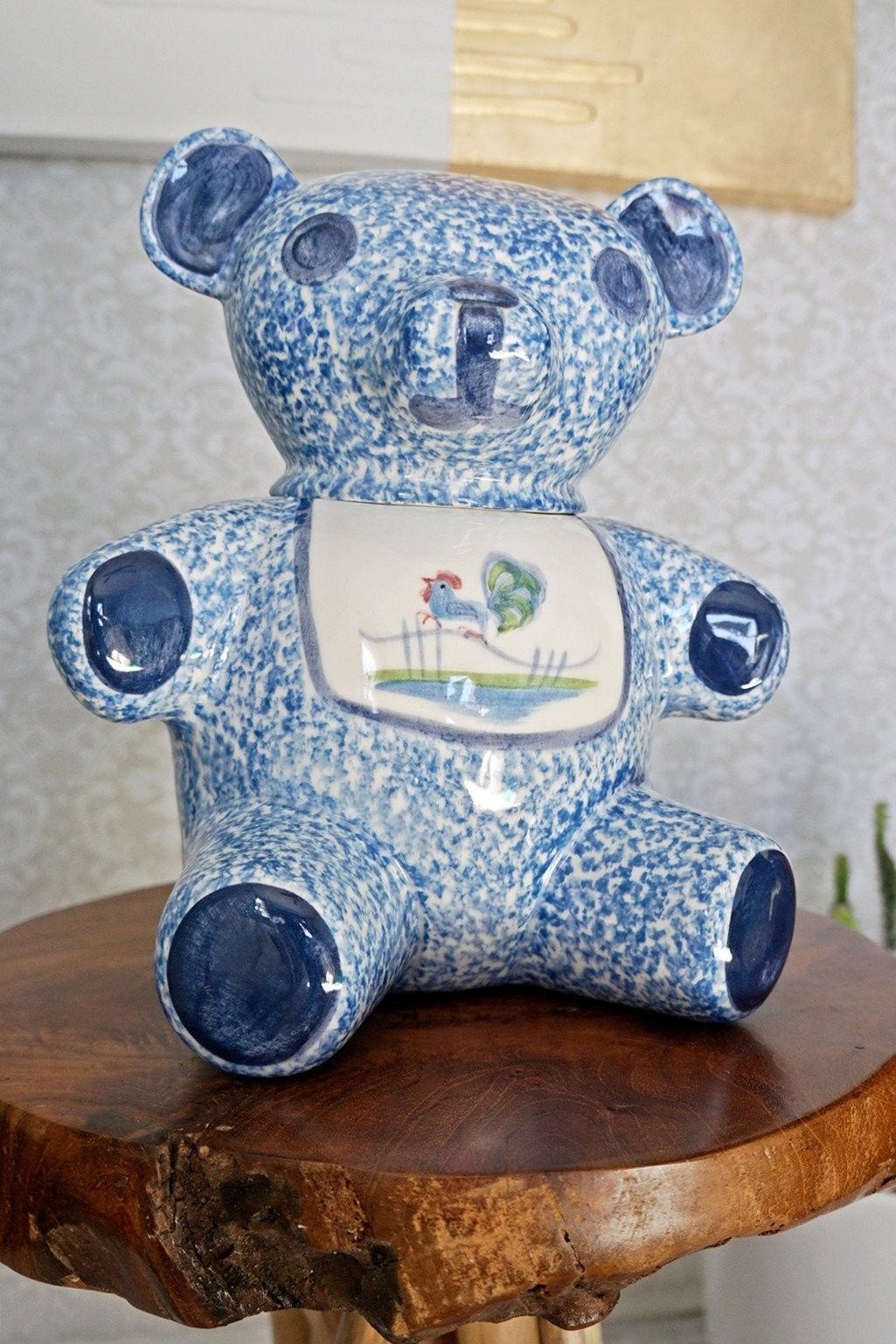 Vintage Spongeware Teddy Bear Cookie Jar-closiTherapi | vinTage