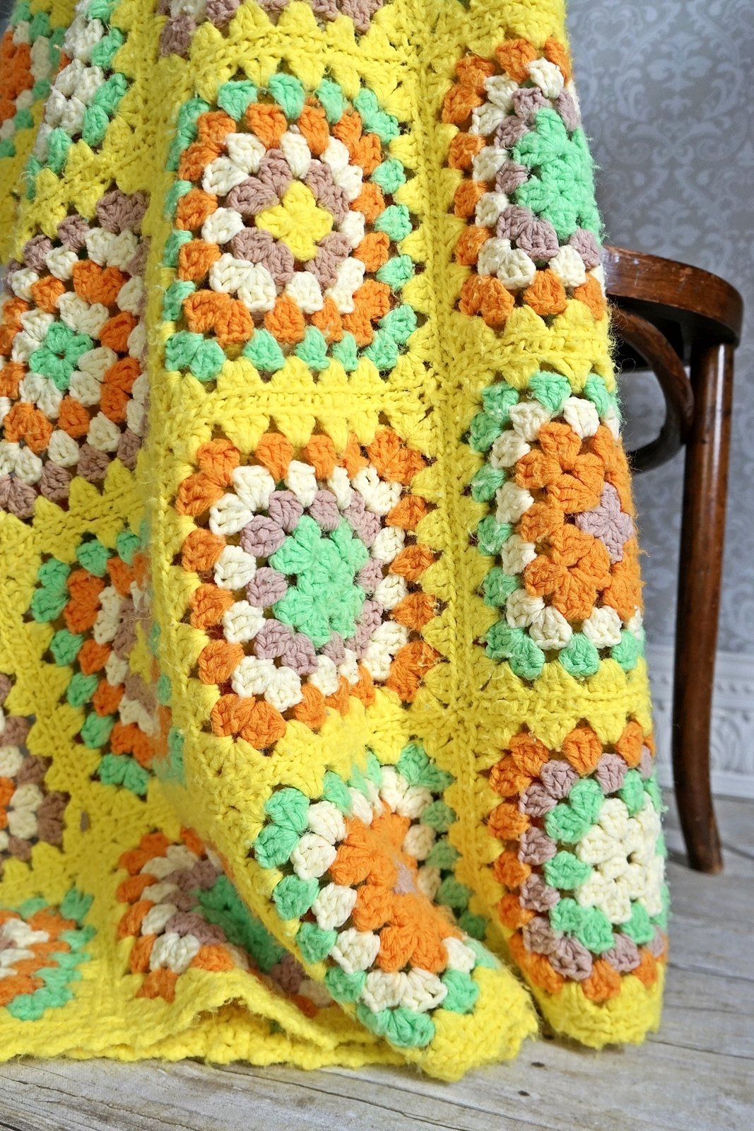 Vintage Sunshine Yellow Crochet Afghan-closiTherapi | vinTage