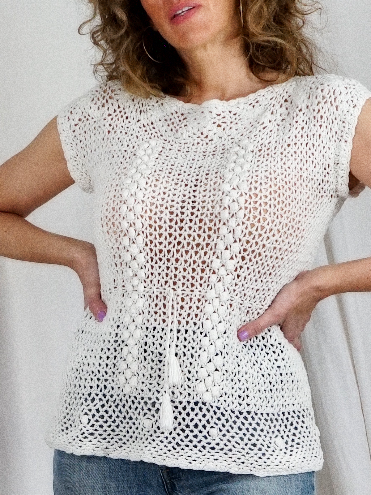 Vintage Vanilla Crochet Knit Top-closiTherapi | vinTage