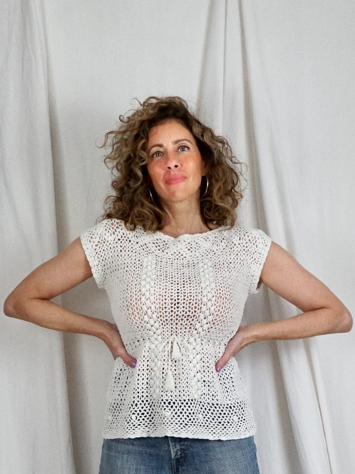 Vintage Vanilla Crochet Knit Top-closiTherapi | vinTage