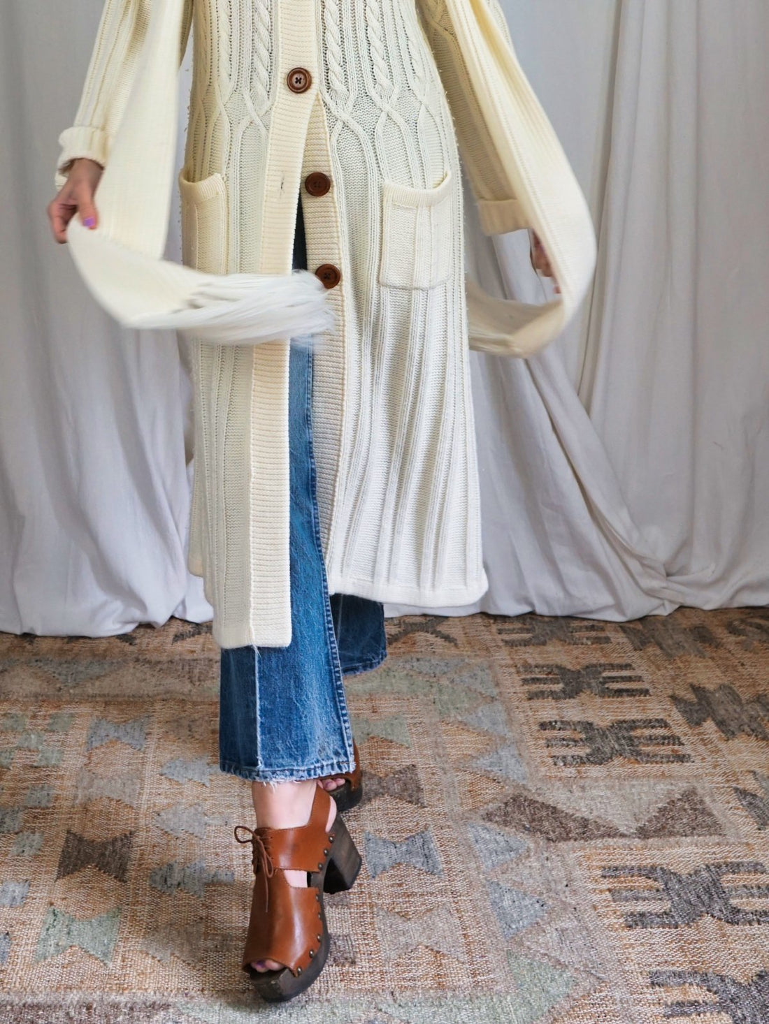 Vintage Vanilla Long Cable Knit Sweater-closiTherapi | vinTage