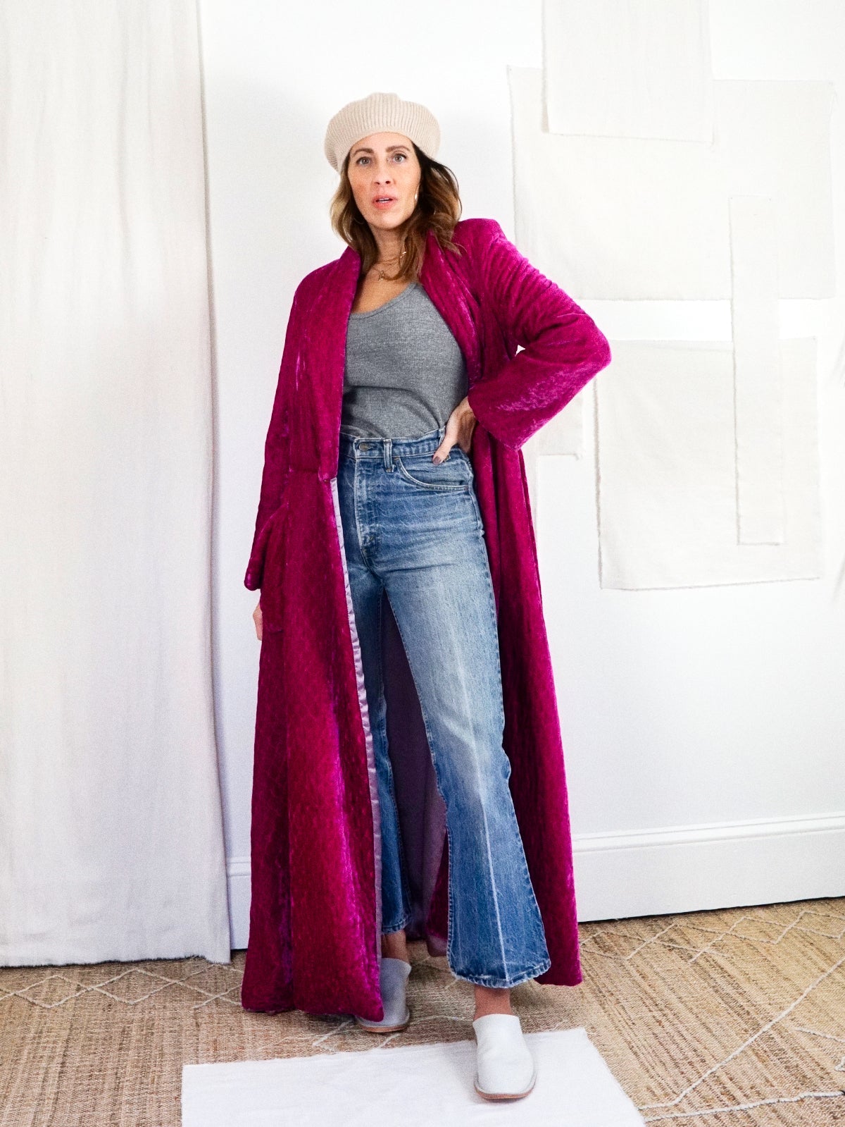 Vintage Velvet Magenta Quilted Robe-closiTherapi | vinTage
