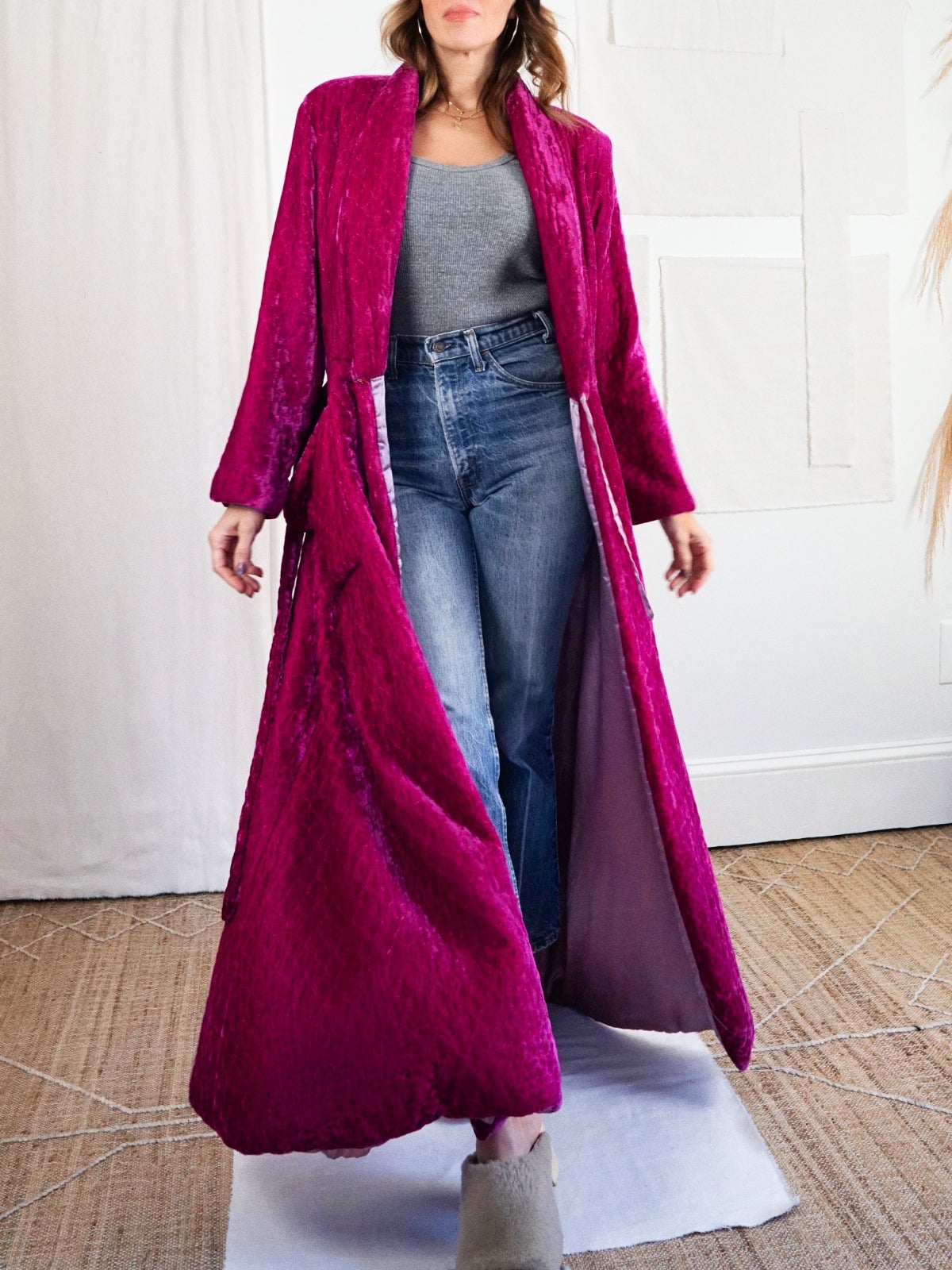 Vintage Velvet Magenta Quilted Robe-closiTherapi | vinTage