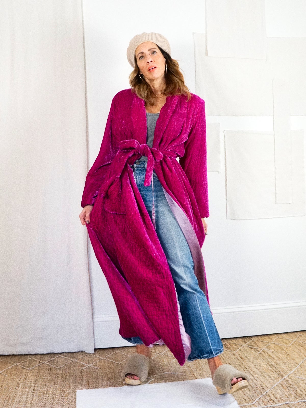 Vintage Velvet Magenta Quilted Robe-closiTherapi | vinTage