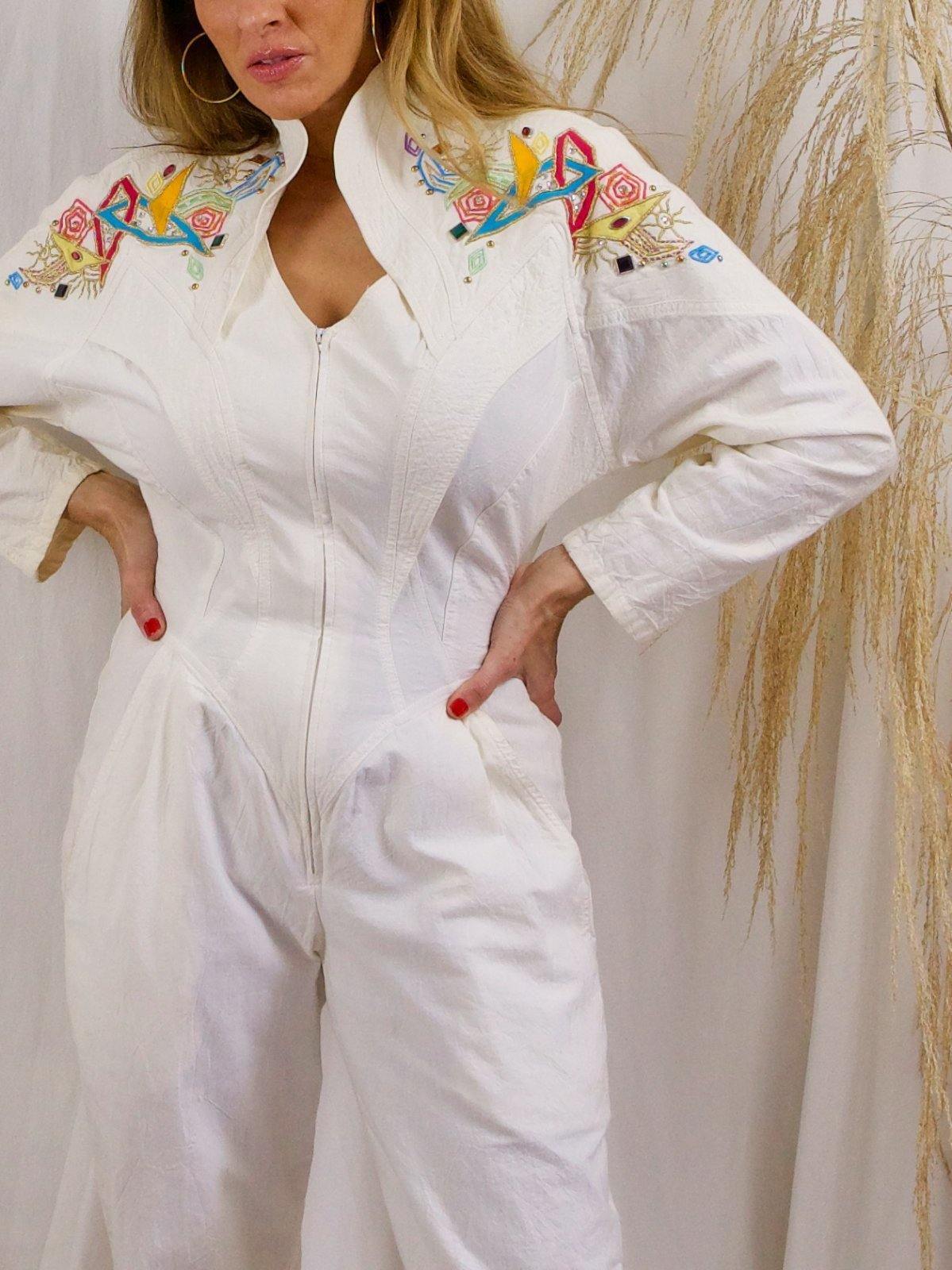 Vintage White Bejeweled Jumpsuit-closiTherapi | vinTage