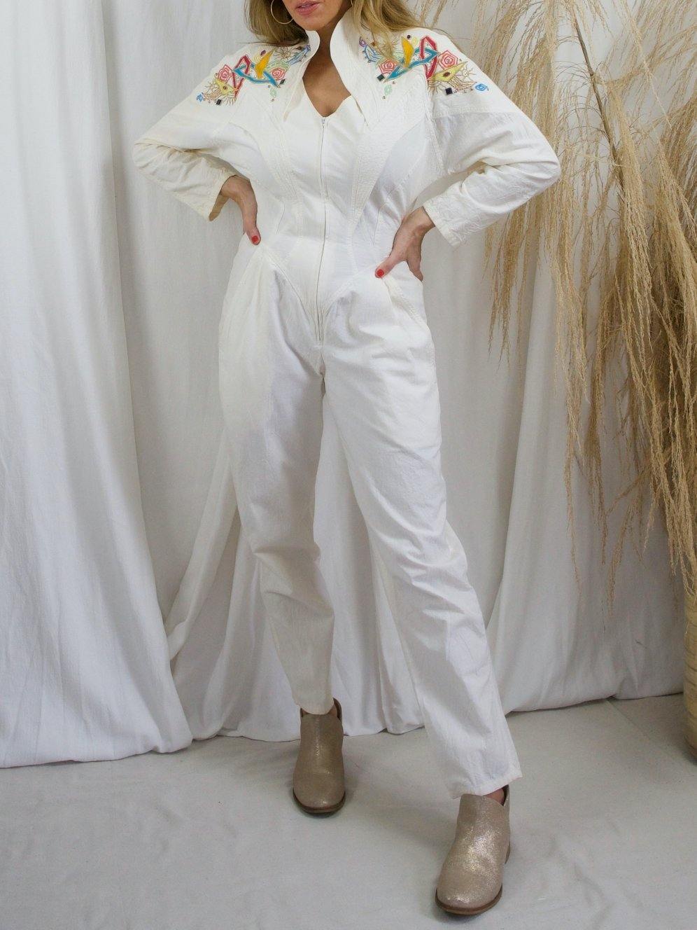 Vintage White Bejeweled Jumpsuit-closiTherapi | vinTage