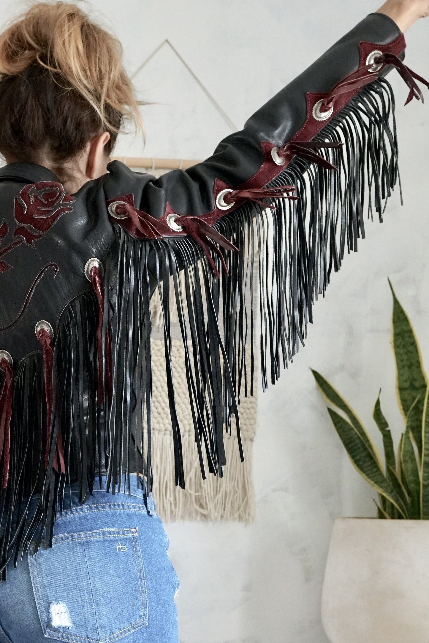 Vintage Wild Rose Leather Fringe Jacket – therapi