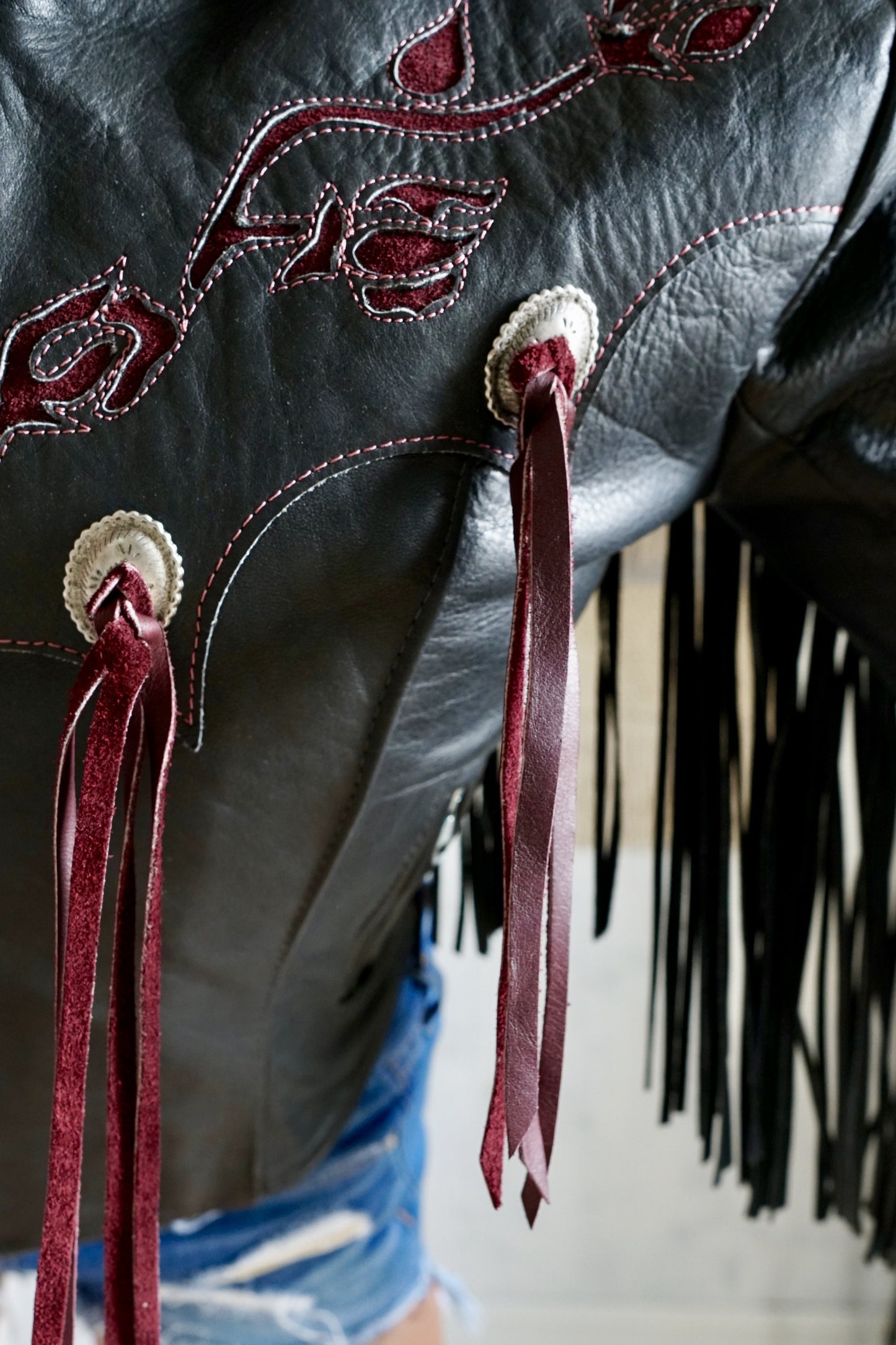 Vintage Wild Rose Leather Fringe Jacket-closiTherapi | vinTage