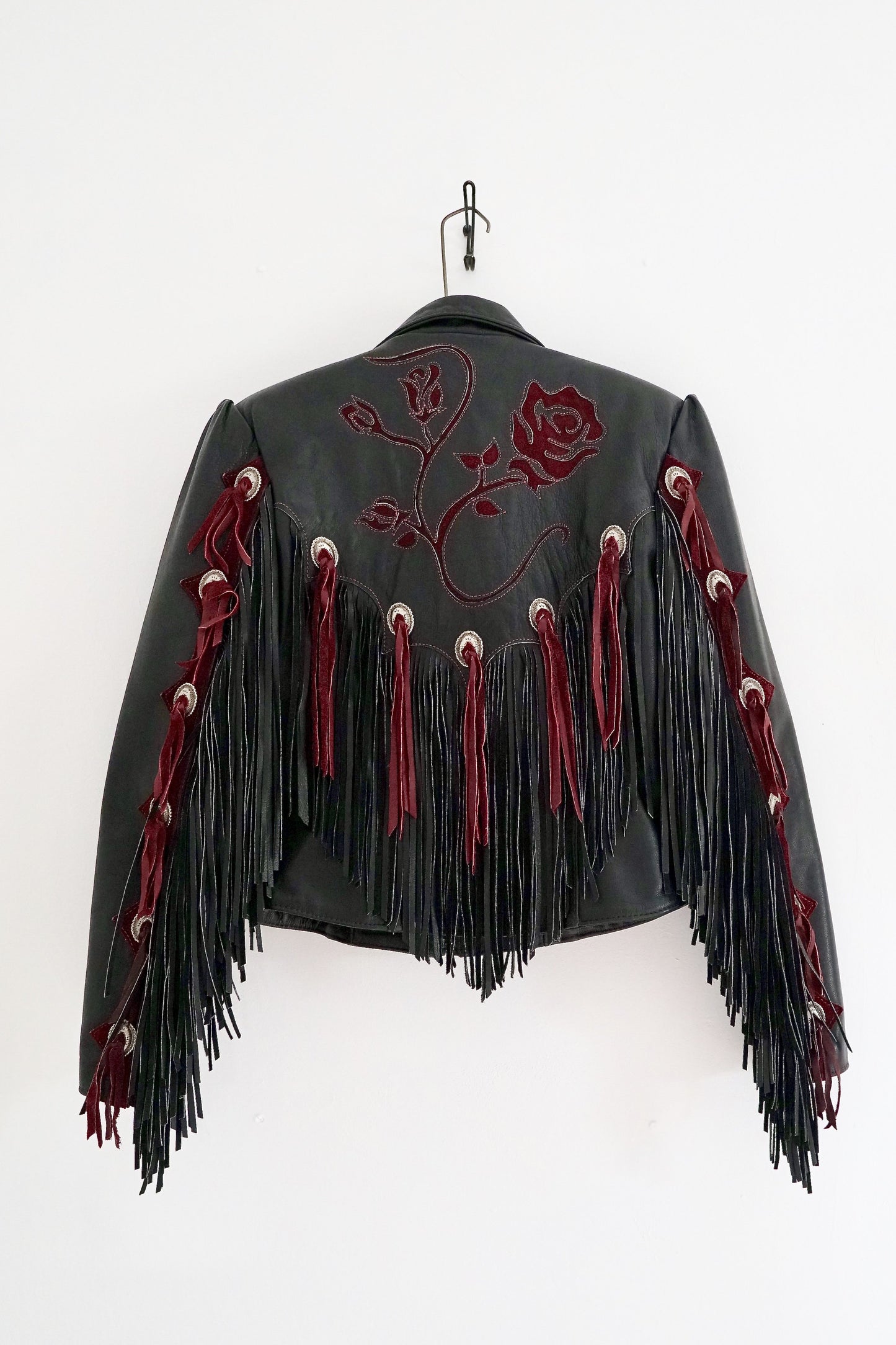 Vintage Wild Rose Leather Fringe Jacket-closiTherapi | vinTage